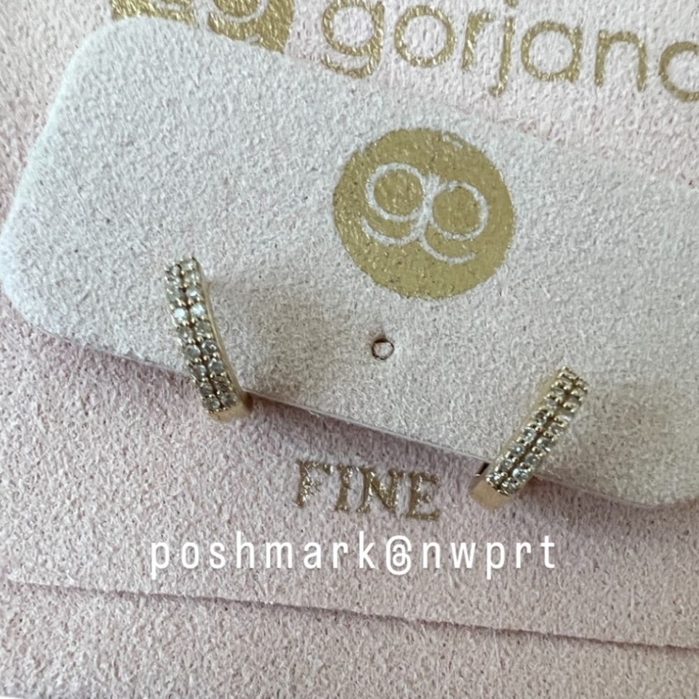 PAIR 2️⃣✌️Gorjana Diamond Double Down 14k Yellow Gold Huggies Tiny Hoop Earrings - Picture 7 of 13
